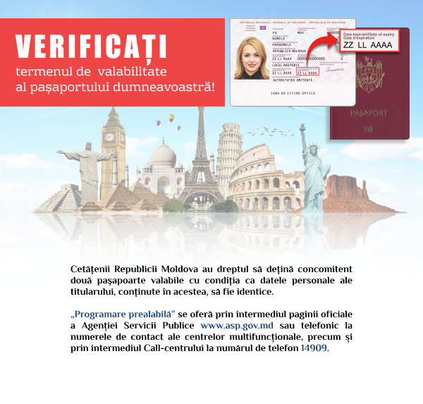 Agenția Servicii Publice vine cu o recomandare către cetățenii Republicii Moldova de a se asigura din timp să obțină pașaportul cetățeanului Republicii Moldova.
