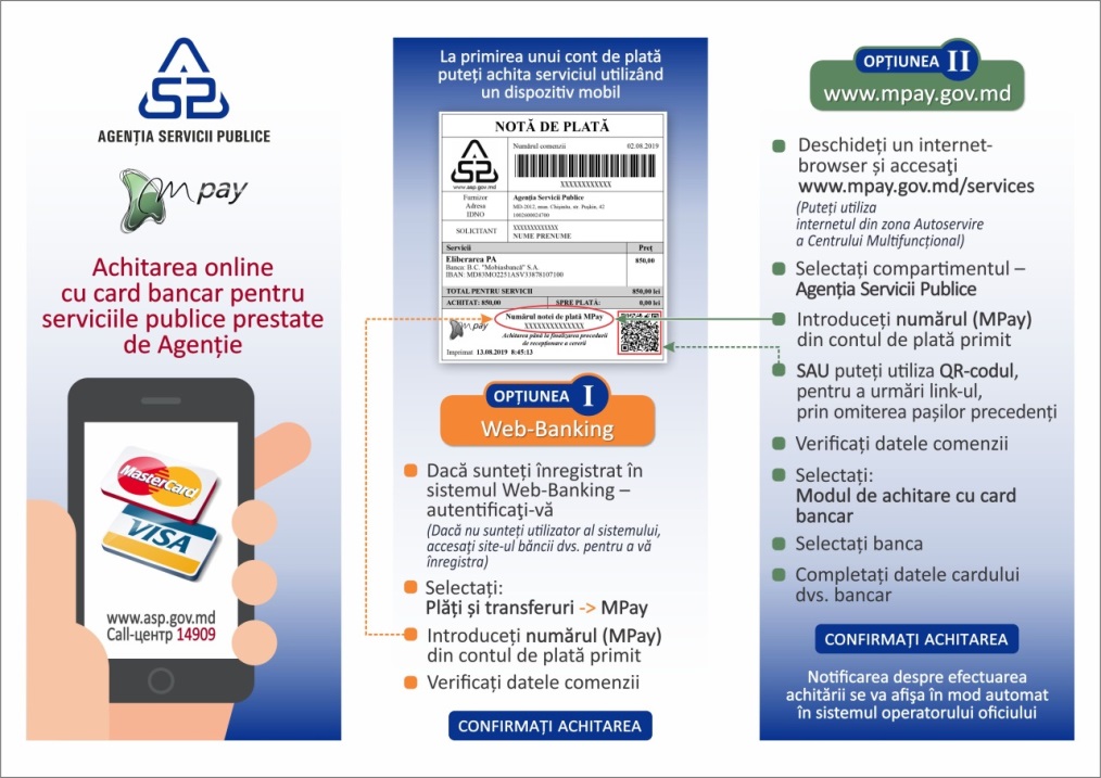 Achitarea online cu card bancar pentru serviciile publice prestate de Agenție